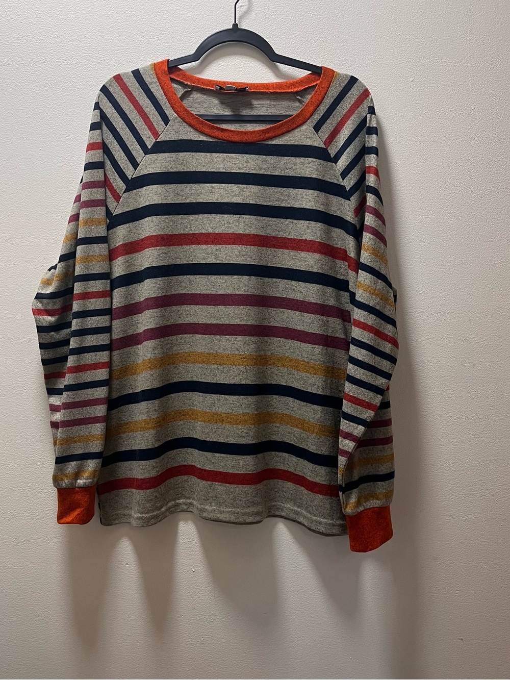 Luukse Y2K Preppy Indie Comfy Pull-on Long Sleeve Shirt, Sz 2X, Multi Stripes